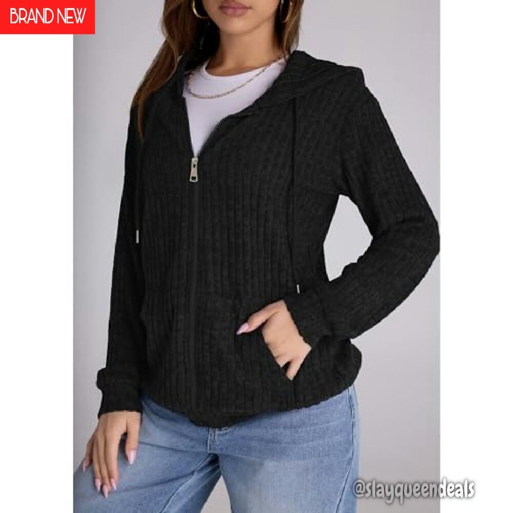 Oversized Zip Up Hoodie Women's Long Sleeve Sweatshirt Lightweight Jacket - Picture 4 of 8